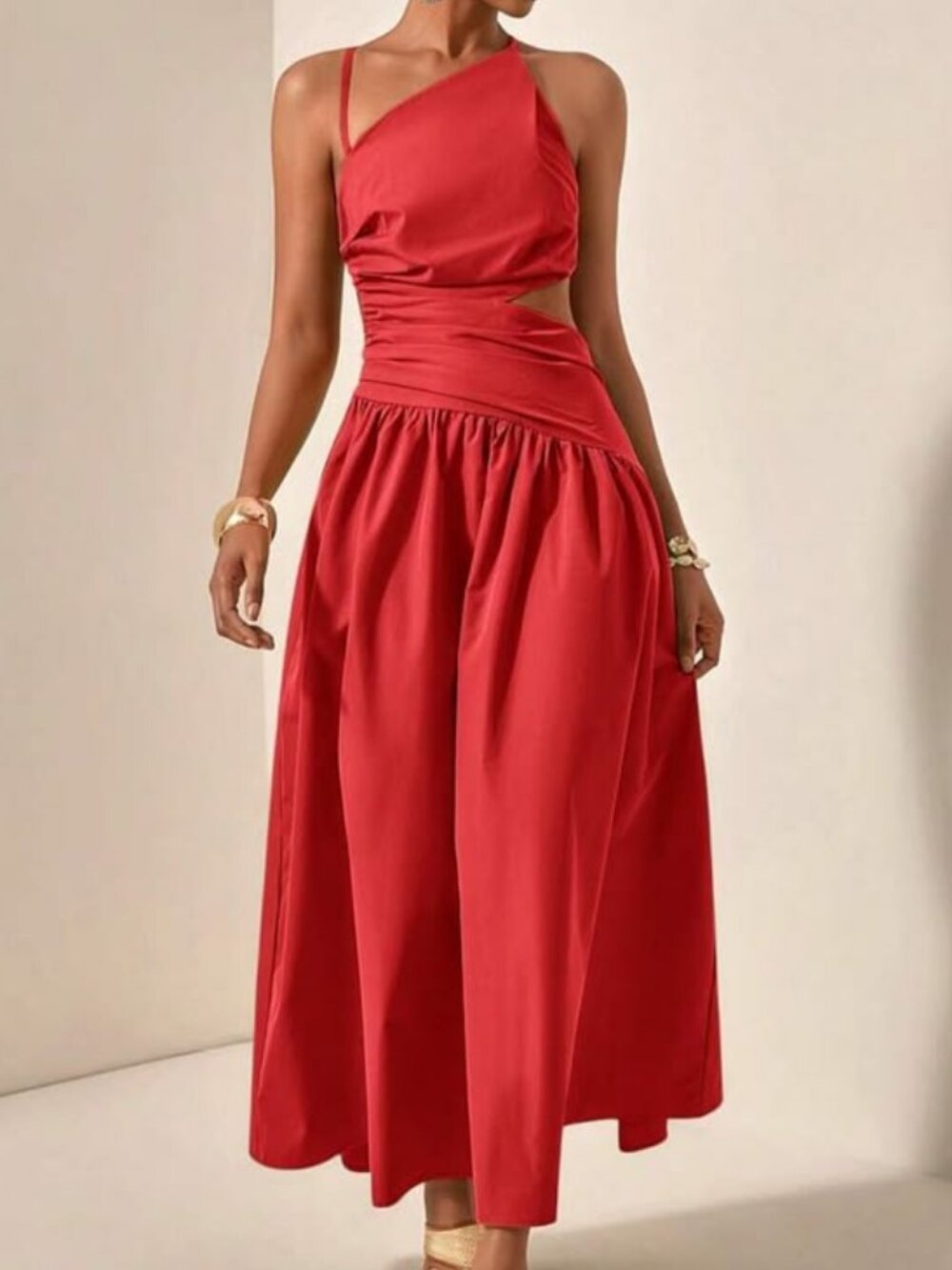 Excellent Condition, SZ L, Halter Top Midi Dress, Red